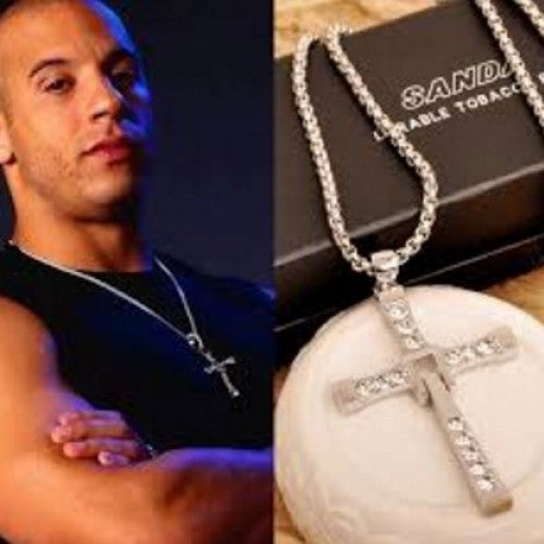 The Fast And The Furious Dominic Toretto Vin - Rhinestone Pendant Sliver Cross Necklaces Men 2015