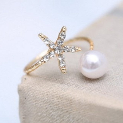 starfish and imitation pearl rings gold